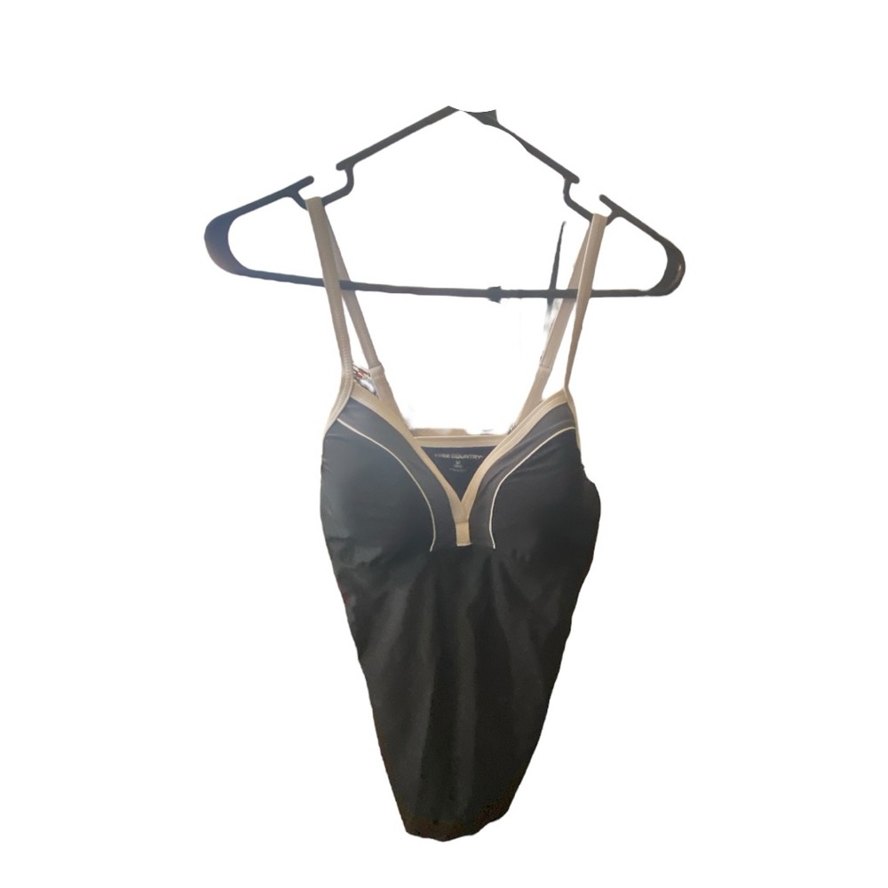 Free Country Black and Cream Swim Top with Spaghetti Straps